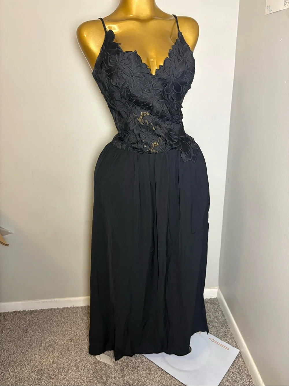 Abercrombie & Fitch Black Lace Bodice Maxi Dress with Side Slit